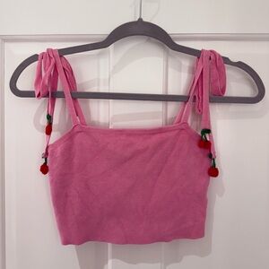 Forever 21 Pink Sleeveless Tie Front Crop Top